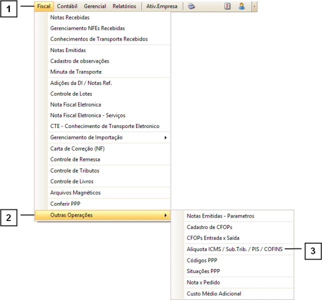 Arquivo:FISCAL Outras Operacoes-Aliquota ICMSSub.Trib.PISCOFINS.01.png
